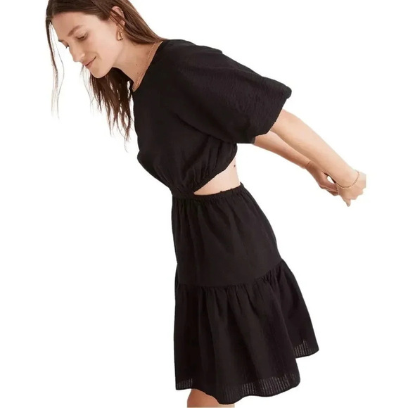 Madewell Seersucker Puff Sleeve Cutout Mini Dress Sz Xl New - Picture 3 of 16
